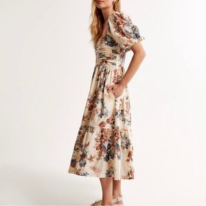 Abercrombie Emerson Poplin Puff Sleeve Midi Dress XS NWOT